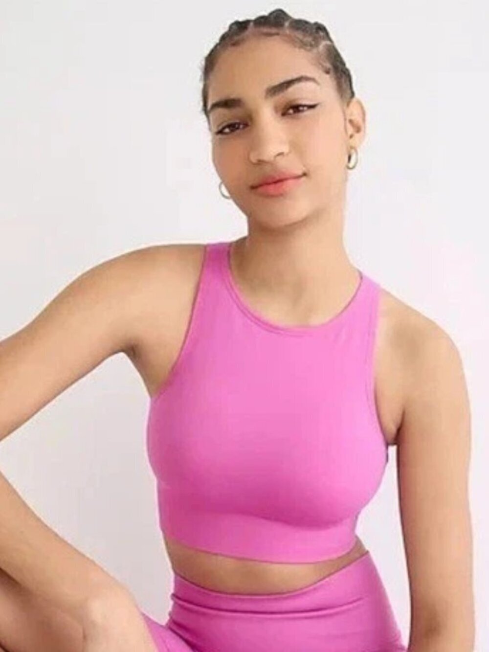 NWT J.Crew SculptStretch High Neck Longline Sports Bra Crop Top Pink LARGE